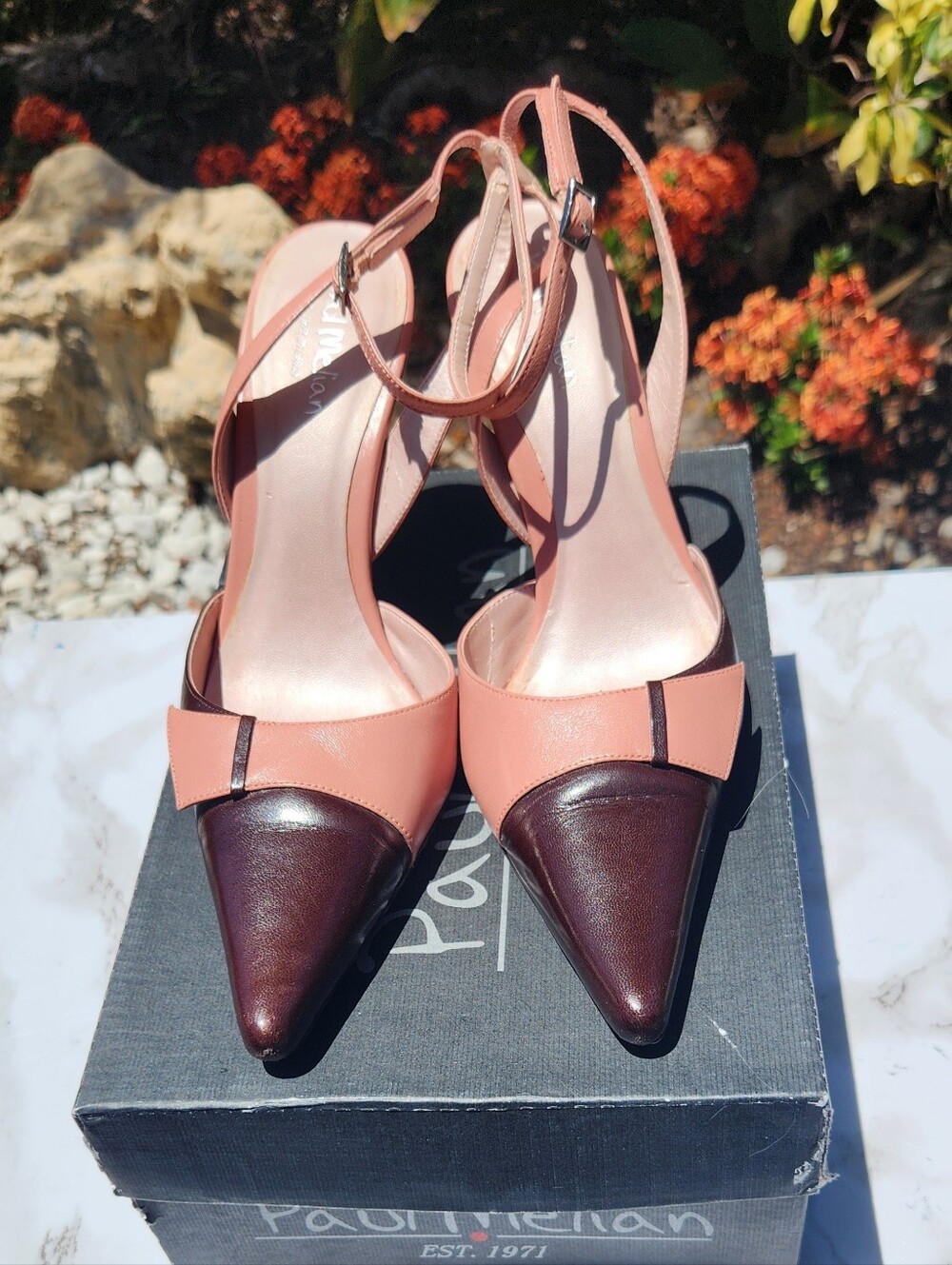 Paul Melian Brown & Pink Leather Pointed Toe Ankle Strap Heels